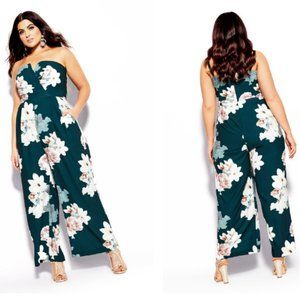City Chic Green Floral Jumpsuit NWT